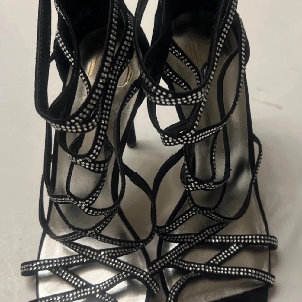 Elegant Black JLO Black And Rhinestone Strappy Heels. Size 10 Strappy Heels - Picture 2 of 6